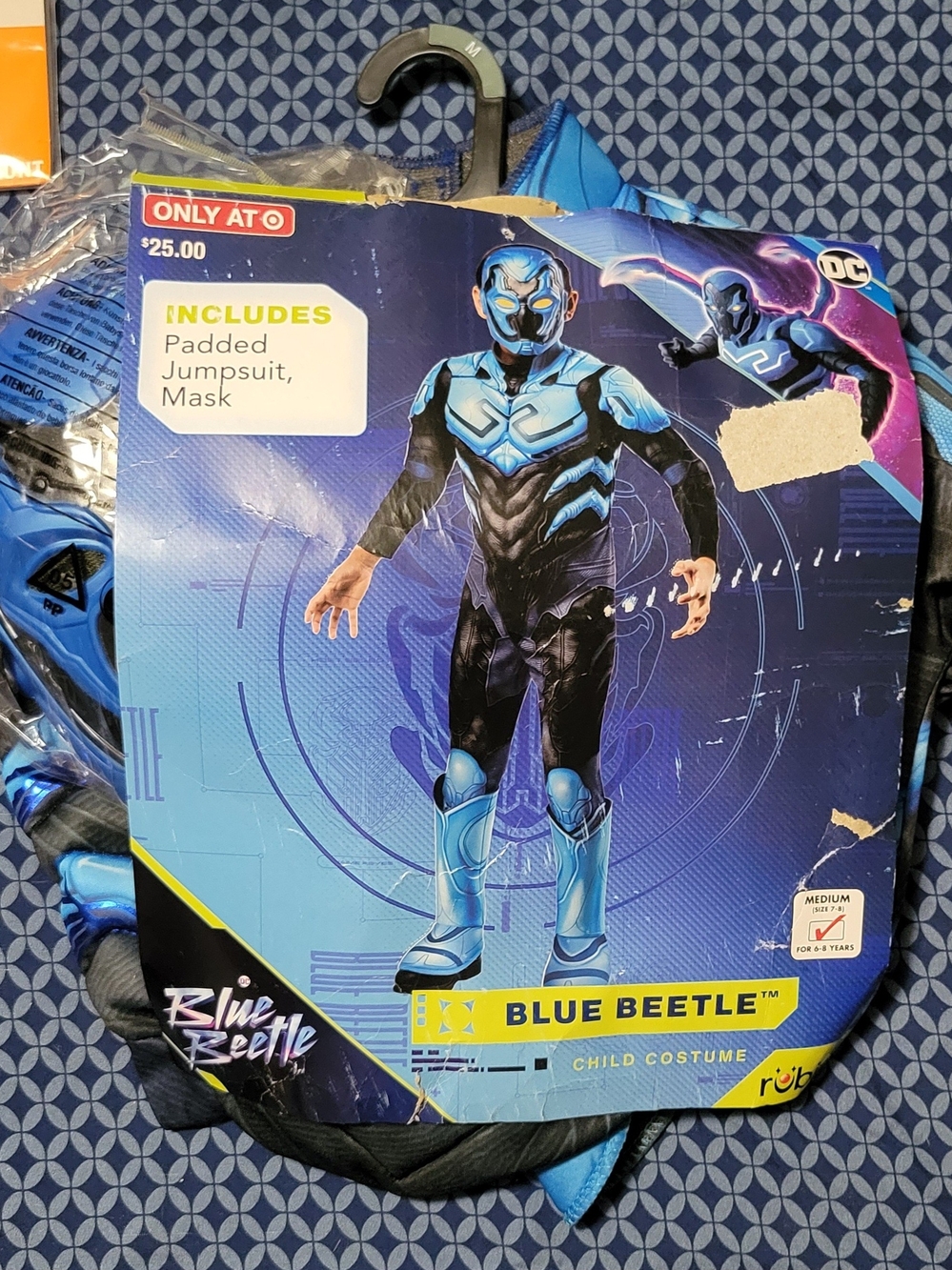 Blue Beetle Kids Costume Padded Jumpsuit & Mask